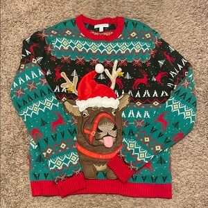 Festive Reindeer Christmas Sweater - Multicolor